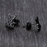 Baphomet Sigil Stud Earrings, Stainless Steel - Nu Goth Occult Symbol--