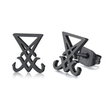 Baphomet Sigil Stud Earrings, Stainless Steel - Nu Goth Occult Symbol-Black-