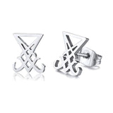 Baphomet Sigil Stud Earrings, Stainless Steel - Nu Goth Occult Symbol-Silver-