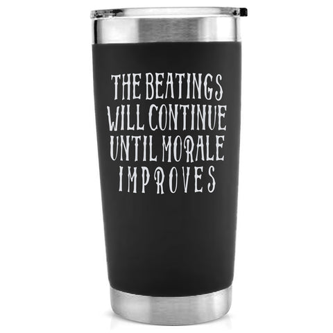 -Quality 20oz vacuum-sealed double-wall steel tumbler with impact resistant plastic lid. Keeps drinks hot or cold up to 18 hours! Matte finish with permanently engraved design. Made-to-order, ships from the USA.

insulated travel cup funny motivational demotivational mis-management quote saying meme classic pirates -Black-Single Side-