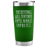 -Quality 20oz vacuum-sealed double-wall steel tumbler with impact resistant plastic lid. Keeps drinks hot or cold up to 18 hours! Matte finish with permanently engraved design. Made-to-order, ships from the USA.

insulated travel cup funny motivational demotivational mis-management quote saying meme classic pirates -Green-Single Side-