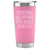-Quality 20oz vacuum-sealed double-wall steel tumbler with impact resistant plastic lid. Keeps drinks hot or cold up to 18 hours! Matte finish with permanently engraved design. Made-to-order, ships from the USA.

insulated travel cup funny motivational demotivational mis-management quote saying meme classic pirates -Pink-Single Side-