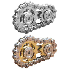 -Metal bicycle-style chain and sprocket fidget toy. Durable, high quality construction. Measures approximately 3cm x 6cm / 1.2 x 2.4 inches. Free shipping from abroad. Typically arrives in about 2-3 weeks. Unique different spinning link chain and gear anxiety diffusing perpetual motion machine toy-