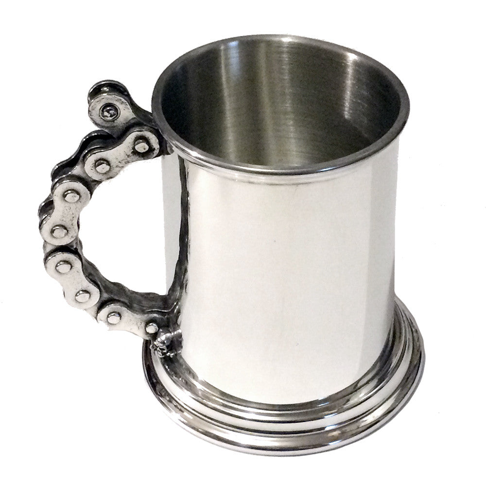Rare Retired Alchemy Gothic 1990s BIKER TANKARD - New Old Stock in Box-Long Retired 1990s Alchemy Gothic Biker Tankard, AAT14, Traditional heavy-gauge, wide bore, polished pewter pint tankard with simulated bike chain handle. Handcrafted in Sheffield, England of lead-free, Fine English Pewter. New Old Stock in Original Box - Genuine Alchemy Product with Alchemy Lifetime Guarantee-725185481696