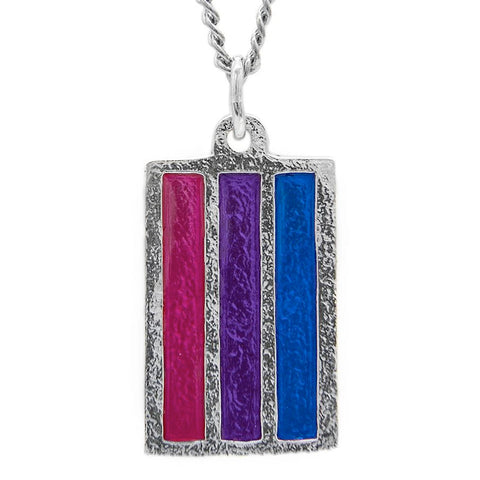 Bisexual Pride Flag Pendant Necklace, Sterling Silve, Made in the USA-Jeweler crafted sterling silver Bisexual Pride Flag pendant with hand-enameled rainbow stripes, on your choice of chain or leather cord. Brand New in jewelers box. Made in and shipped from the USA. Gay Pride, GLBT, LGBT, LGBTQ, LGBTQ+, LGBTQIA, LGBTQX, LGBTQIA Plus, LGBTQ Love is Love Equality Jewelry Gift Bi Bisexual-Sterling Silver-24" Stainless Steel Curb Chain-
