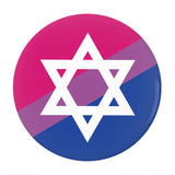 Bisexual Jewish Pride Pinback Buttons LGBTQIA Intersectional Pride Pin-High quality scratch and UV resistant mylar & metal pinback button. 1.25, 2.25 or 3 inches. Custom Bi Jew LGBTQ LGBTQIA LGBTQX Intersectional Bisexual Jewish Pride Badge - Flag Stripes - Visibility, Representation, Equality-2.25 inch Round Button-