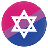 Bisexual Jewish Pride Pinback Buttons LGBTQIA Intersectional Pride Pin-High quality scratch and UV resistant mylar & metal pinback button. 1.25, 2.25 or 3 inches. Custom Bi Jew LGBTQ LGBTQIA LGBTQX Intersectional Bisexual Jewish Pride Badge - Flag Stripes - Visibility, Representation, Equality-3 inch Round Button-