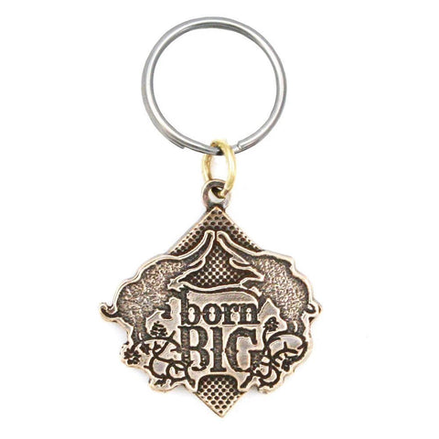 -A celebration of size & attitude. The pendant features Penny Rolle's tattoo of two rearing elephants flanking the words "BORN BIG" with "Bold, Beautiful and BAAAAAAD" on the reverse. Officially licensed. Made in the USA. Image Comics Kelly Sue DeConnick Valentine DeLandro Feminist LGBTQ LGBTQIA Pride Body Positivity-Keychain-Antiqued Bronze-