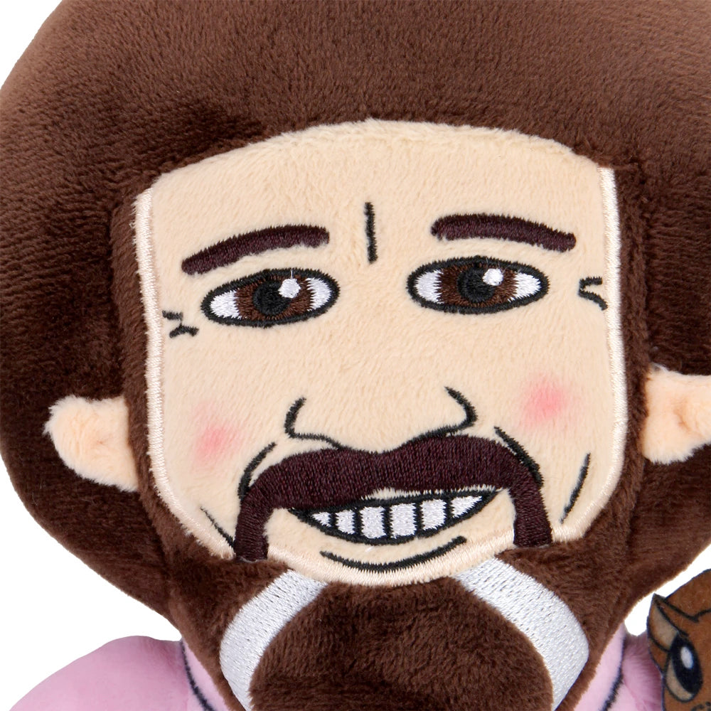 Bob Ross with Peapod the Squirrel Phunny Plush, Officially Licensed-Add the joy of painting to your life with the new Bob Ross Phunny plush! An icon of instructional art, this soft figure Bob Ross sits 8in tall with pink shirt, artist pallet, paintbrush, and his little friend, Peapod the squirrel. Officially licensed. Fluffy clouds and happy little trees meme painter memes artist gift.-883975157661