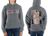 Britney Spears Pink on Gray Hoodie, Official USA Fan Apparel-Britney Spears pink on gray fleece pullover hoodie. Bold text design on front and a dazzling photo of the pop star on the back. Unisex style sweatshirt with attached drawstring hood and kangaroo pocket. soft and warm poly-cotton blend. Officially licensed Britney Spears fan apparel. USA Seller.-Charcoal Gray-S-