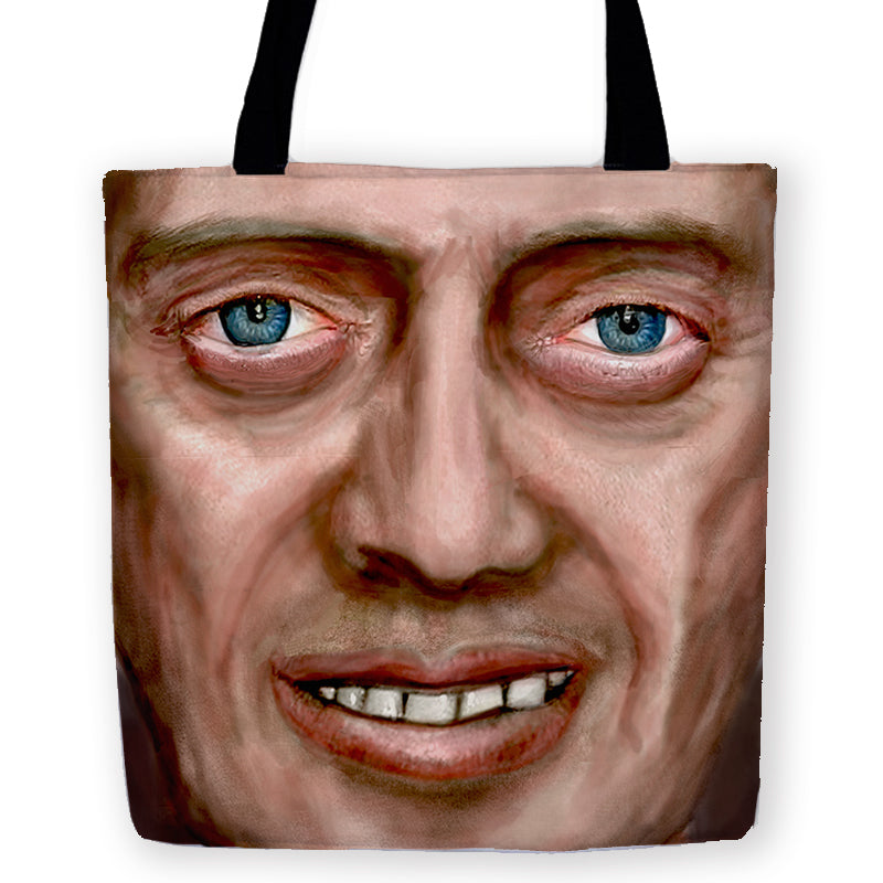 Bagscemi Tote Bag, Reusable Cloth Fabric Carryall Shopping Bag-Brand New Tote Bag in your choice of 13, 16 or 18 inches. High quality, woven polyester tote with design on both sides. Durable and machine washable. This item is made-to-order and typically ships in 3-5 Business Days. Creepy weird disturbing buscemi eyes meme face reusable cloth fabric bag-16 inches-