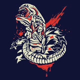 -Women's/juniors graphic tee made of soft ringspun cotton. Professionally silkscreen printed. These shirts typically ship within 2 business days from within in the USA. Sci-fi Science Fiction Horror Aliens chestburster chest bursting chest burster alien parasite t-shirt chestbursting shirt.-Small-Navy-