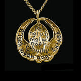 -Inspired by the writings of H.P. Lovecraft, Call of Cthulhu and The Shadow Over Innsmouth. Handmade Miskatonic medallion with chant engraved on the reverse: "Ph'nglui mglw'nafh Cthulhu R'lyeh wgah'nagl fhtagn" (In his house at R'lyeh dead Cthulhu waits dreaming) Jeweler handcrafted in the USA of high quality bronze. -