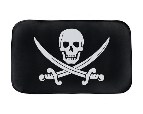 -Super soft microfiber topped polyester bath mat with non-slip rubber bottom. High quaity materials, colorfast and fade resistant image. This item is made to order, shipped from the USA.

Funny bathroom pirates calico jack pirate insignia skull and cutlass flag bathmat bathroom floor decor boat beach absorbent nonslip-34x21 inch-