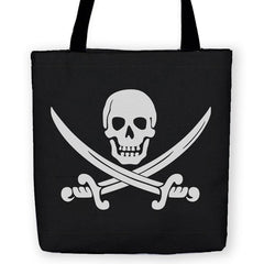 Calico Jack Pirate Jolly Roger Tote Bag-High quality, reusable woven polyester fabric carryall tote with classic Calico Jack skull and crossed cutlass pirate jolly roger design on both sides. Durable and machine washable. This item is made-to-order and typically ships in 3-5 Business Days.-13 inches-Not Applicable