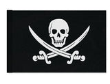 Calico Jack Pirate Jolly Roger Flag, Jack Rackham Skull Crossed Swords-High quality, professionally printed polyester banner pole flag. Single or double sided with grommets or pole pocket. 3x2 / 2x3 ft, 3x5 / 5x3 ft or custom size. Fully customizable on request. Jack Rackham Calico Jack Pirate Jolly Roger Skull and crossbones sword cutlass symbol flag. Boat, ship, cosplay prop replica.-3 ft x 2 ft-Deluxe-Sleeve (black)-