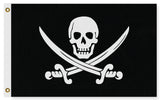 Calico Jack Pirate Jolly Roger Flag, Jack Rackham Skull Crossed Swords-High quality, professionally printed polyester banner pole flag. Single or double sided with grommets or pole pocket. 3x2 / 2x3 ft, 3x5 / 5x3 ft or custom size. Fully customizable on request. Jack Rackham Calico Jack Pirate Jolly Roger Skull and crossbones sword cutlass symbol flag. Boat, ship, cosplay prop replica.-3 ft x 2 ft-Standard-Grommets-