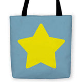 -High quality, woven polyester tote bag in your choice of retro colors with large yellow cartoon star on both sides. Durable and machine washable. Great for kids or anyone who appreciates a bit of classic whimsy. A fun and punky carryall accessory. This item is made-to-order and typically ships in 3-5 business days.-13 inches-Blue-796752936741