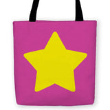 -High quality, woven polyester tote bag in your choice of retro colors with large yellow cartoon star on both sides. Durable and machine washable. Great for kids or anyone who appreciates a bit of classic whimsy. A fun and punky carryall accessory. This item is made-to-order and typically ships in 3-5 business days.-13 inches-Pink-796752936741