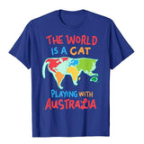 -Soft and comfortable mens/unisex shirt with high quality print. Solid colors are 100% premium cotton, heather colors are 10% polyester. Free shipping from abroad with average delivery to the USA in 2-3 weeks.

Funny world global geography globe map graphic t-shirt continental humor cat lover gift-Blue-XS-