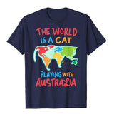 -Soft and comfortable mens/unisex shirt with high quality print. Solid colors are 100% premium cotton, heather colors are 10% polyester. Free shipping from abroad with average delivery to the USA in 2-3 weeks.

Funny world global geography globe map graphic t-shirt continental humor cat lover gift-Navy Blue-XS-