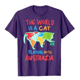 -Soft and comfortable mens/unisex shirt with high quality print. Solid colors are 100% premium cotton, heather colors are 10% polyester. Free shipping from abroad with average delivery to the USA in 2-3 weeks.

Funny world global geography globe map graphic t-shirt continental humor cat lover gift-Purple-XS-