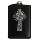 -Engraved 8oz Top Shelf Stainless Steel Hip / Pocket Flask with easy closure screw cap lid. Optional customized engraving, funnel, gift box with cups, etc. Ships from USA. Quality drinking liquor drinker gift idea portable alcohol flask . Celtic cross irish scottish celt st patricks day ireland christian knotwork cross-Black-Just the Flask-616641499792