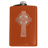 -Engraved 8oz Top Shelf Stainless Steel Hip / Pocket Flask with easy closure screw cap lid. Optional customized engraving, funnel, gift box with cups, etc. Ships from USA. Quality drinking liquor drinker gift idea portable alcohol flask . Celtic cross irish scottish celt st patricks day ireland christian knotwork cross-Orange-Just the Flask-616641499792