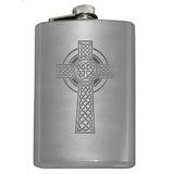 -Engraved 8oz Top Shelf Stainless Steel Hip / Pocket Flask with easy closure screw cap lid. Optional customized engraving, funnel, gift box with cups, etc. Ships from USA. Quality drinking liquor drinker gift idea portable alcohol flask . Celtic cross irish scottish celt st patricks day ireland christian knotwork cross-Stainless Steel-Just the Flask-616641499792