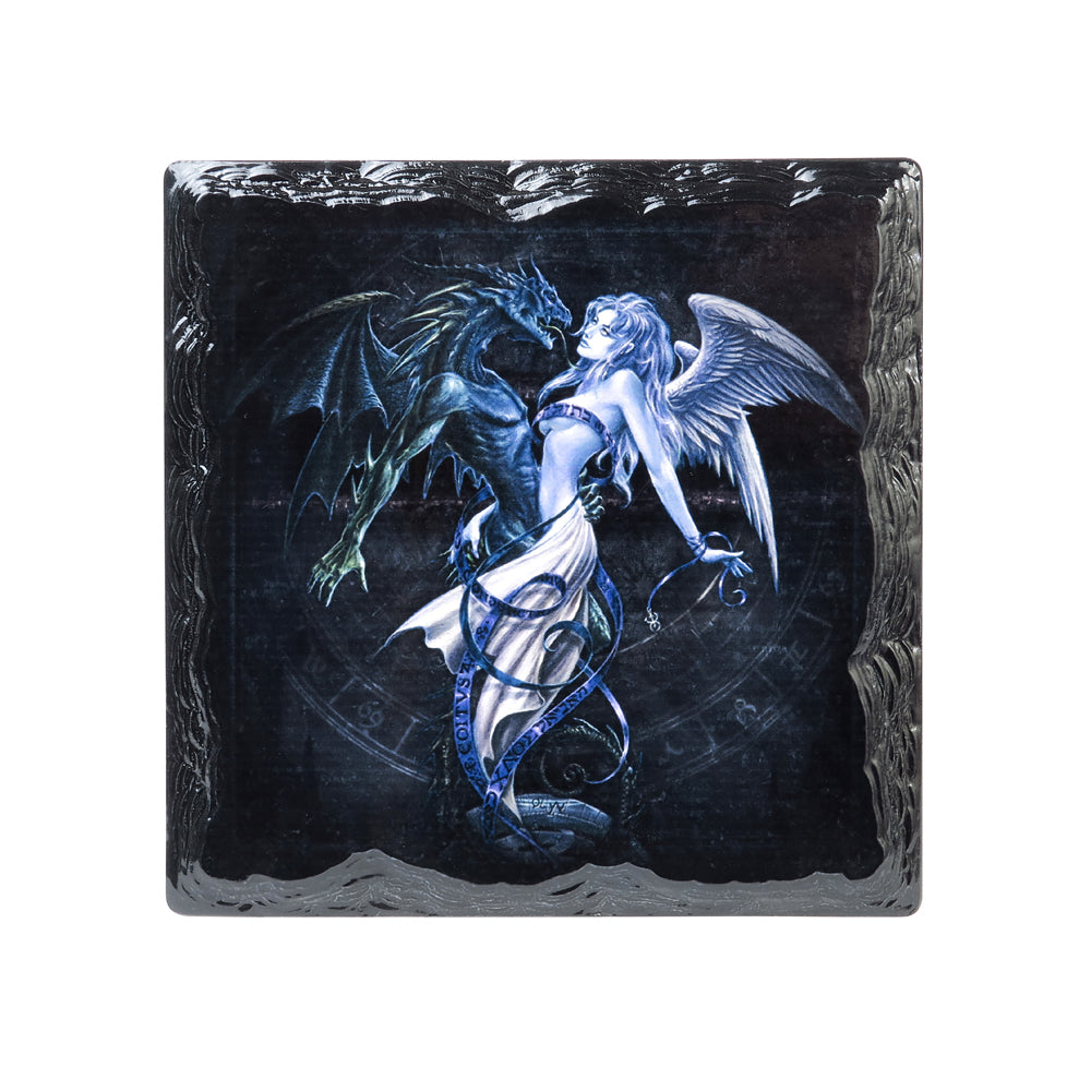 Chemical Wedding Slate Coaster, Alchemy Gothic Home Decor Dragon Angel-Alchemy's classic 'Chemical Wedding' artwork depicted on a beautiful slate style coaster. An iconic piece with a magickal story. Printed top with cork non-slip bottom. Designed by Alchemy and forms part of the high quality ceramic home-wares collection.Genuine Alchemy product. Ships from USA. Dragon Demon Angel Fairy-