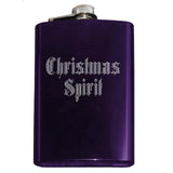 Christmas Spirit Festive Flask-Whether celebrating the holidays with extra spirits, need help getting in the holiday spirit, or need a gift for a scrooge or grinch who could... this flask suits the occasion. Perhaps with a bit of pine scented gin? Custom Engraved 8oz Hip / Pocket Flask, optional funnel or gift box with funnel and shot glasses-Purple-Just the Flask-616641499792