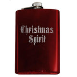 Christmas Spirit Festive Flask-Whether celebrating the holidays with extra spirits, need help getting in the holiday spirit, or need a gift for a scrooge or grinch who could... this flask suits the occasion. Perhaps with a bit of pine scented gin? Custom Engraved 8oz Hip / Pocket Flask, optional funnel or gift box with funnel and shot glasses-Red-Just the Flask-616641499792
