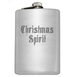 Christmas Spirit Festive Flask-Whether celebrating the holidays with extra spirits, need help getting in the holiday spirit, or need a gift for a scrooge or grinch who could... this flask suits the occasion. Perhaps with a bit of pine scented gin? Custom Engraved 8oz Hip / Pocket Flask, optional funnel or gift box with funnel and shot glasses-White-Just the Flask-616641499792