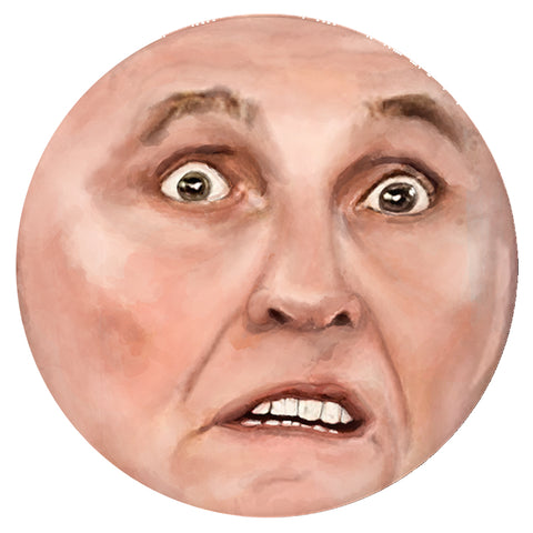 Rudy Colludiani Pinback Buttons, Giuliani Face of Corruption Trump Pin-Never Forget... He Lied for Trump. Rudy Colludy Giuliani... Ghouliani, the Great Colludiani, World's Worst Lawyer, America's Traitor and Trump's Human Lie Dispenser. High quality scratch and UV resistant mylar & metal anti-Trump pinback badge. 1.25, 2.25 or 3 inches. Funny RESIST Protest Ridiculous Weird Face Meme pin.-3 inch Round Button-