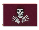 Crimson Ghost Flag - 3x2ft or 5x3ft High Quality - Retro Horror Serial-High quality, single or double sided polyester banner pole flag. 3x2 2x3 3x5 5x3 ft or custom size. Fiends and misfits, punk rock and classic horror fans hooded grim reaper death skeleton villain goth festival jolly roger, fiend monster creature, black or crimson with iconic white skull and hands ghoul logo, halloween-5 ft x 3 ft - Crimson-Standard-Grommets-