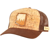 Arizona Treeline Wooden Inlay Trucker Cap, Rustek	- Handmade USA-Wooden inlay trucker cap custom designed and hand crafted in the pacific northwest. Unique handmade designer cork crown snapback w/ maple and walnut wood veneer on bamboo patch. Artisan made in Portland, OR. FSC certified sustainably sourced wood. Percentage of each sale to National Parks. Arizona AZ Phoenix Tucson PHX-Curved Brim-