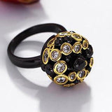 Dark Carnival Black BIshop Cocktail Ring - Black Gold Gothic Fashion Ring-Dark Carnival Black Bishop Cocktail Ring - a crown of bubbling black crude set with numerous goldtone encircled CZ stones. Unique black gold designer ring fitting a wide range of styles - gothic, hip hop, harajuku, high fashion. Expertly crafted in brass and copper, unique deep black plating, goldtone accents & CZ stones.-
