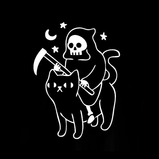 Death Rides A Cat Graphic Tee, Kowai Grim Reaper Shirt Pastel Goth-Black-S-