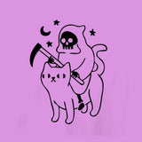 Death Rides A Cat Graphic Tee, Kowai Grim Reaper Shirt Pastel Goth-Pink-S-