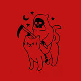 Death Rides A Cat Graphic Tee, Kowai Grim Reaper Shirt Pastel Goth-Red-S-