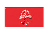 -High quality, professionally made polyester flag 2x3, 3x5 or 1x2 - single or double sided, grommets or sleeve. Custom red rose pole flag / protest banner. 
Democratic Socialist progressive liberal democrat human rights equity equality workers rights socialism social safety net resist persist organize agitate educate-2 ft x 1 ft-Standard-Grommets-