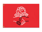 -High quality, professionally made polyester flag 2x3, 3x5 or 1x2 - single or double sided, grommets or sleeve. Custom red rose pole flag / protest banner. 
Democratic Socialist progressive liberal democrat human rights equity equality workers rights socialism social safety net resist persist organize agitate educate-3 ft x 2 ft-Standard-Grommets-