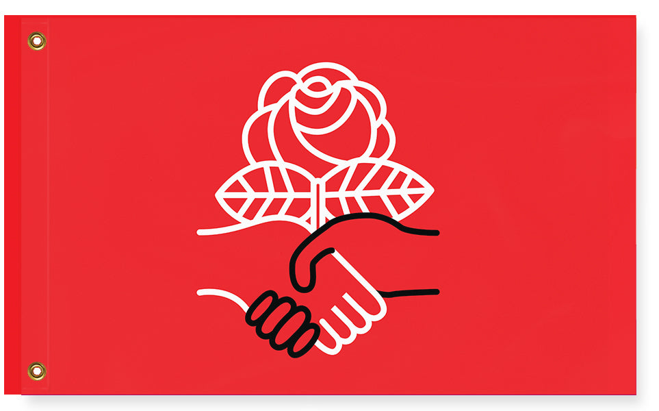 -High quality, professionally made polyester flag 2x3, 3x5 or 1x2 - single or double sided, grommets or sleeve. Custom red rose pole flag / protest banner. 
Democratic Socialist progressive liberal democrat human rights equity equality workers rights socialism social safety net resist persist organize agitate educate-5 ft x 3 ft-Standard-Grommets-