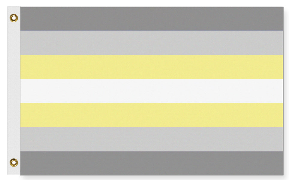 Demigender Pride Flag - Demiboy Demigirl LGBTQIA Gender Identity Pride-High quality, professionally made polyester Pride banner pole flag in choice of size with double stitched seams, single or double sided with either grommets or pole pocket. 2x1/1x2ft, 3x2/2x3ft, 3x5/5x3ft, custom by request. LGBTQ LGBTQIA LGBTQX Rights Equality Agender Nonbinary. Genderqueer Demi Gender Resist United-5 ft x 3 ft-Standard-Grommets-