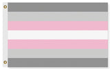 Demigirl Pride Flag - Demigender LGBTQIA/LGBTQX Gender Identity Pride-High quality, professionally made polyester Pride banner pole flag in choice of size with double stitched seams, single or double sided with either grommets or pole pocket. 2x1/1x2ft, 3x2/2x3ft, 3x5/5x3ft, custom by request. LGBTQ LGBTQIA queer rights equality Agender Nonbinary. Genderqueer Demi Girl Resist United-5 ft x 3 ft-Standard-Grommets-