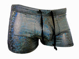 Men's Iridescent Silver Disco Rave Shorts-Fantastic flashy men's metallic rave shorts with an iridescent finish that changes colors as you move. Drawstring elastic waist, separate front and side panels. Fitted, short and sexy. Shipped in 2-3 business days from the USA.

Disco ball glitter sparkle glittering sparkly gay clubwear San Francisco Knobs booty trunks-