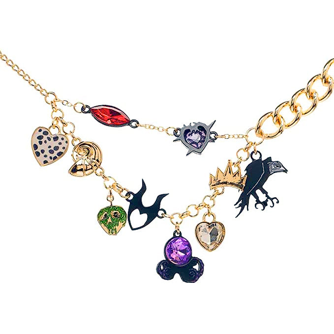 Disney Villains Charm Necklace Maleficent, Ursula, Evil Queen, Cruella-Goldtone-OS-843743102620