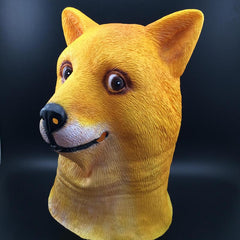 -High quality natural latex over-the-head shiba inu dog mask. One size fits most teens and adults. Free shipping. Halloween costume cosplay funny doge memes golden shiba inu dog overhead rubber latex mask internet trendy kid friendly youth spoopy animal pup -