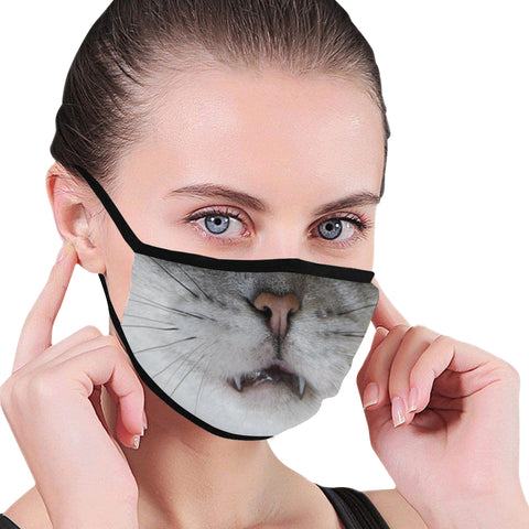 Steffy Sassy Cat Cloth Face Mask / Surgical or N95 Mask Cover-Funny and fashionable reusable cloth face mask cover. A sassy grey cat face with open mouth and exposed teeth. Can use be used as a cover for surgical masks and respirators. Grumpy kitty face for kids or adults, doctors, nurses, veterinarians. Polyester and elastic. Free Shipping worldwide.-One Size-