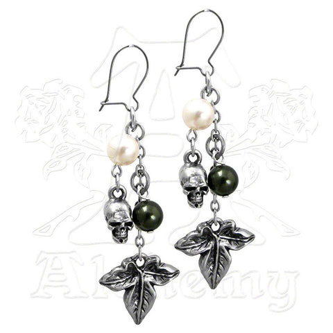 -Alchemy Gothic Poison Ivy Dangle Earrings

Delicate, pearl-dripped visions of sylvan idyll, bely their token message of bitterness and misandry.


A pair of faux-pearl and pewter earrings of ivy and skulls hand crafted in Sheffield England of lead-free, fine English pewter with stainless steel ear wires. Each earring measures roughly 2.6" long, 0.83" wide & 0.35" deep.


Genuine Alchemy Gothic product - Brand New with Alchemy Lifetime Guarantee-Green-